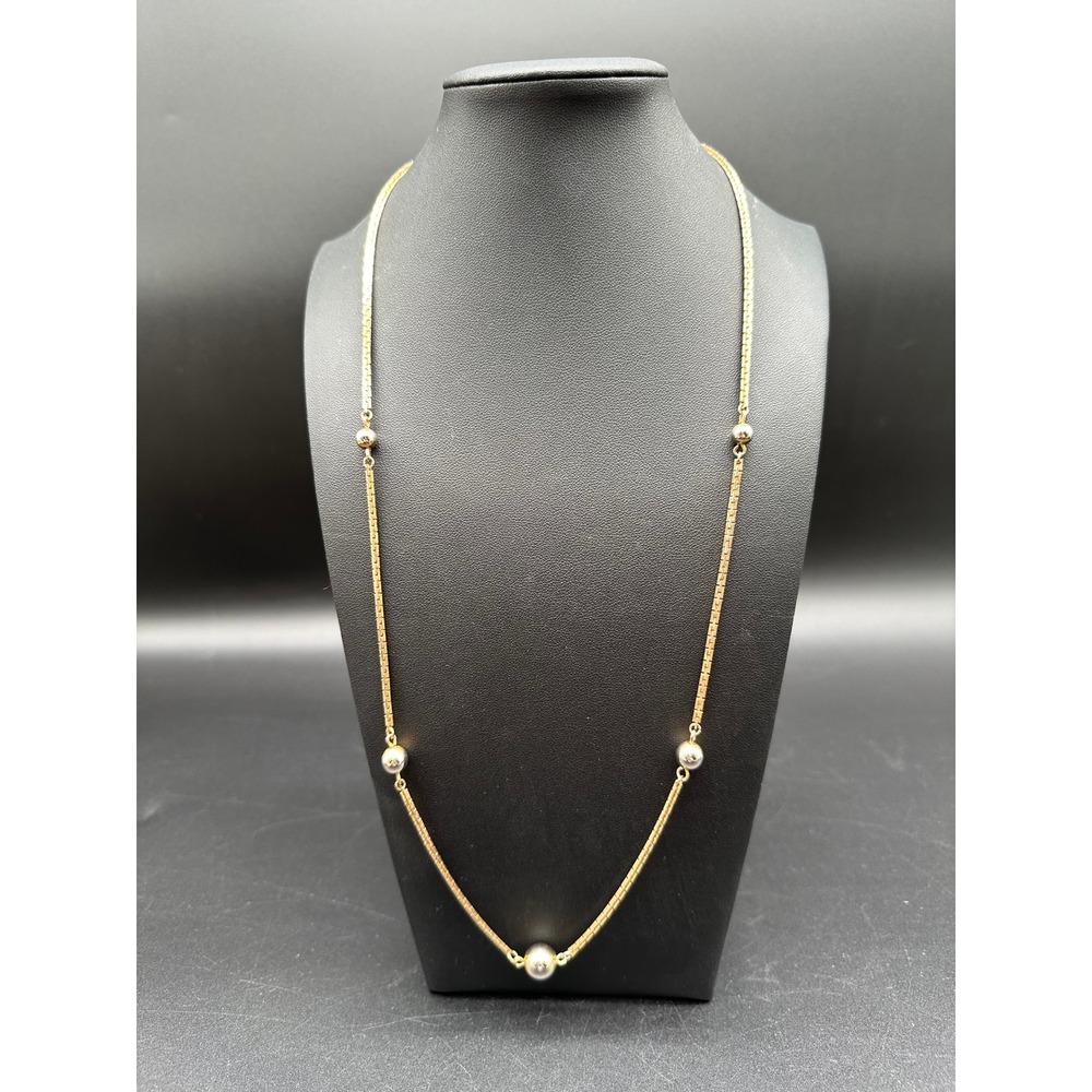 Vintage‎ Avon Two Tone Gold Box Chain Silver Bead Station Necklace 25 Inch